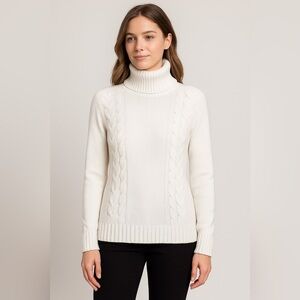 Esprit White Cable Knit Turtleneck Sweater